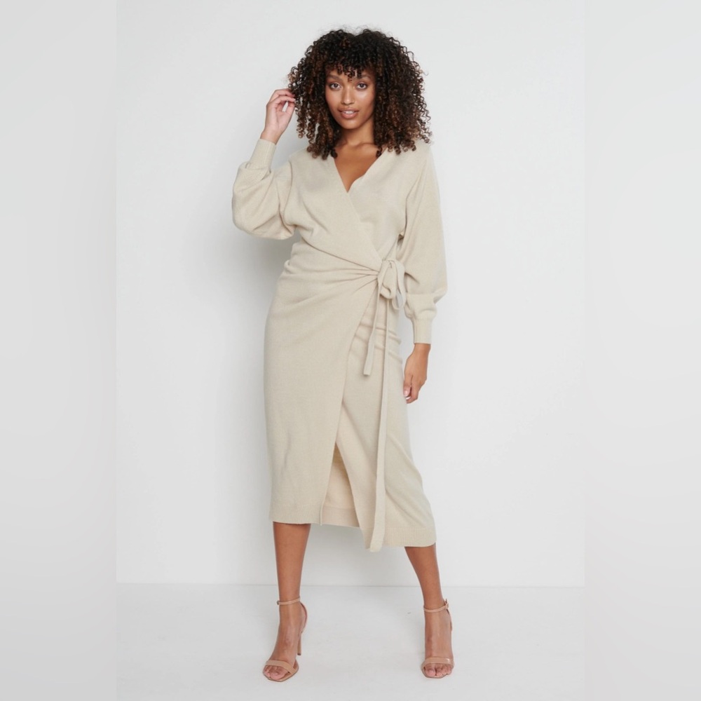 Pretty Lavish Beau wrap midi dress, Small, Cream